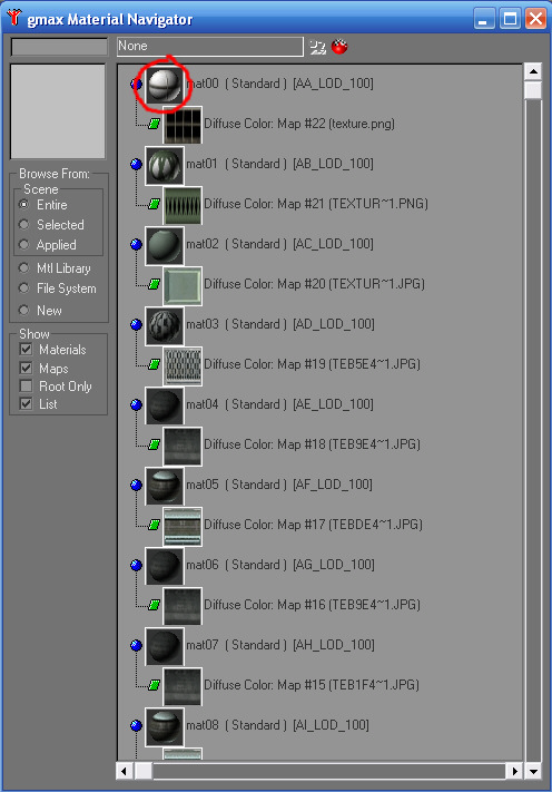 Material Navigator in Gmax