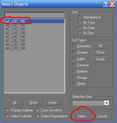 Selection window in Gmax