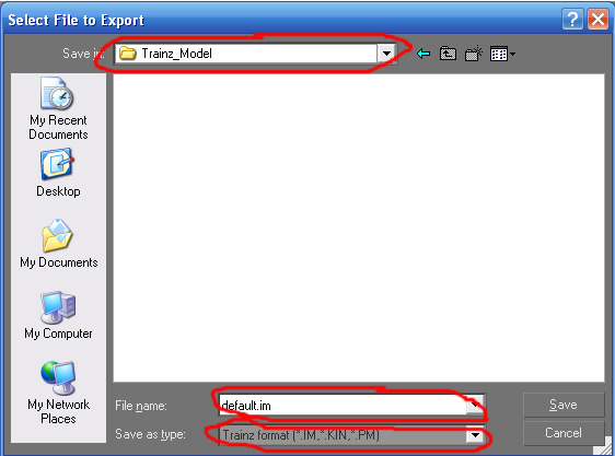 Select File to Export menu in Gmax