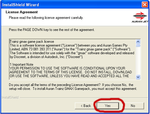 Gamepack license agreement dialogue