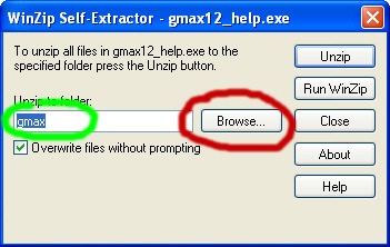 Gmax location dialogue for help installation