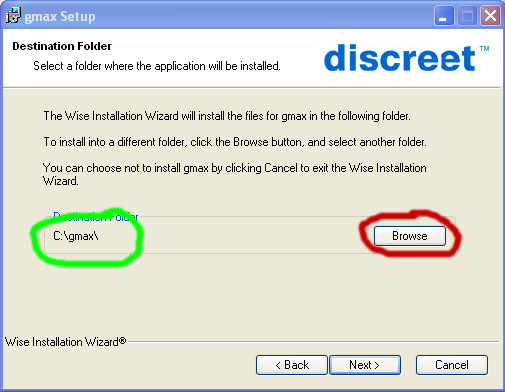 Destination Folder dialogue box