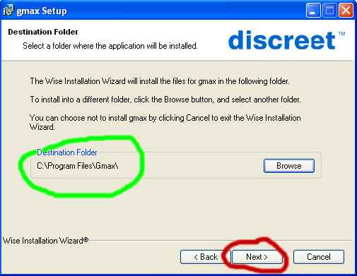 Destination folder defined
