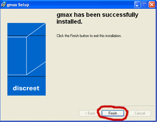 Finish Gmax Installation dialogue