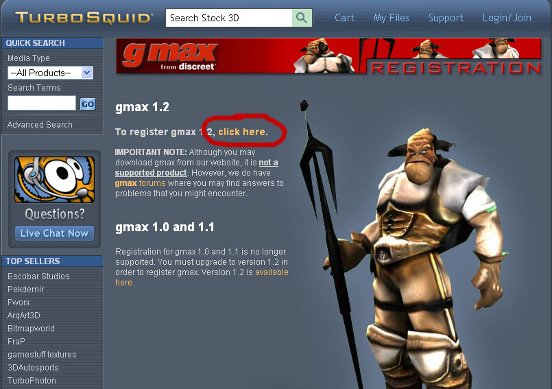 Turbosquid register Gmax webpage