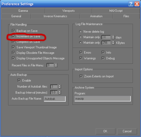 Files Preference settings in Gmax
