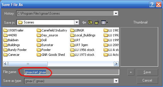 File Save As Dialogue in Gmax